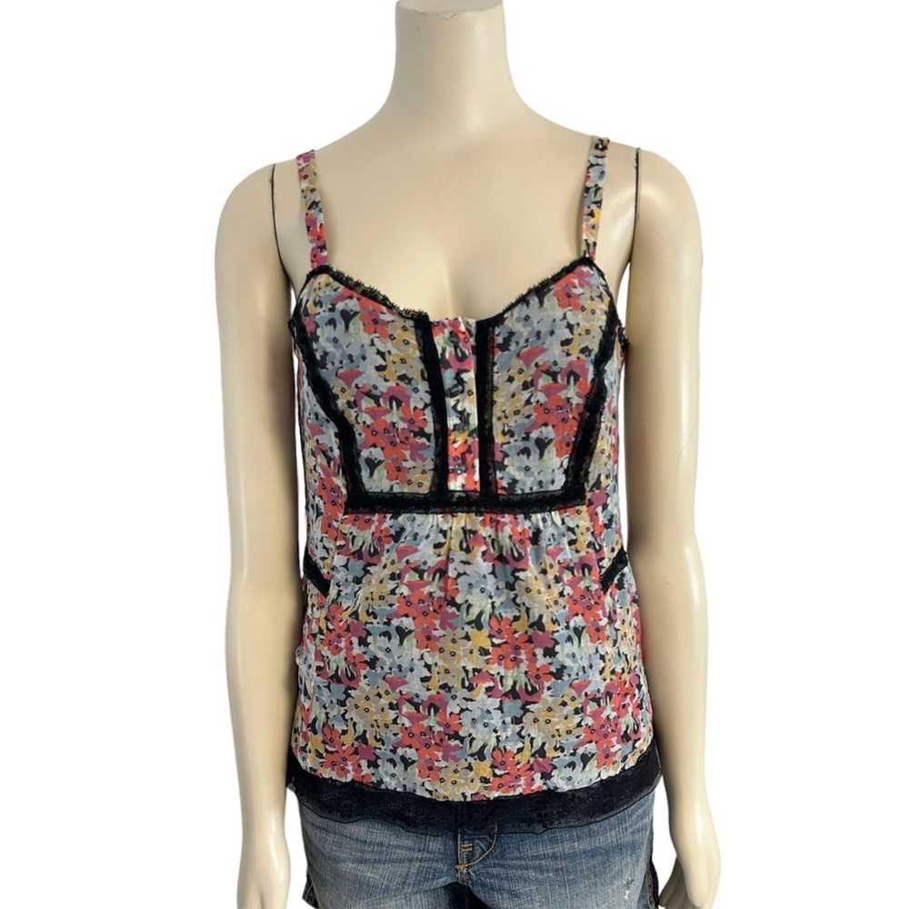 Marella Sport Lace Floral Cami Sleeveless Top Womens 6 Multicolor Silk Cotton